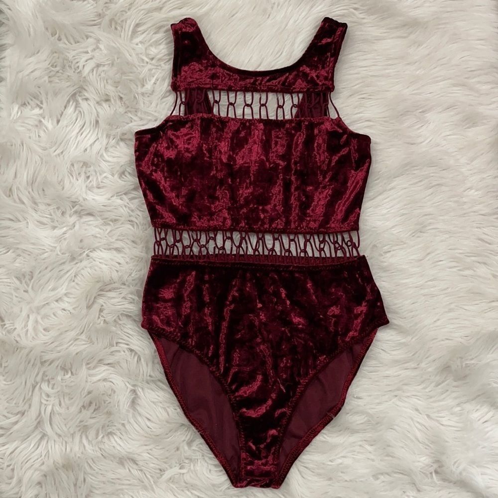 STARING At Stars Crushed Velvet Cutout Bodysuit M